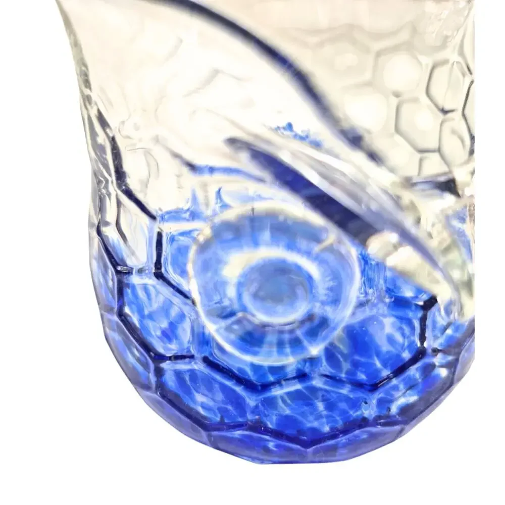Vintage Blown Glass Owl Cobalt Blue Splatter Jar Vase Candle Holder Boho Cottage